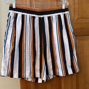 Universal Standard Linen Blend Pull-On Shorts Pockets stripes - size XS 10-12